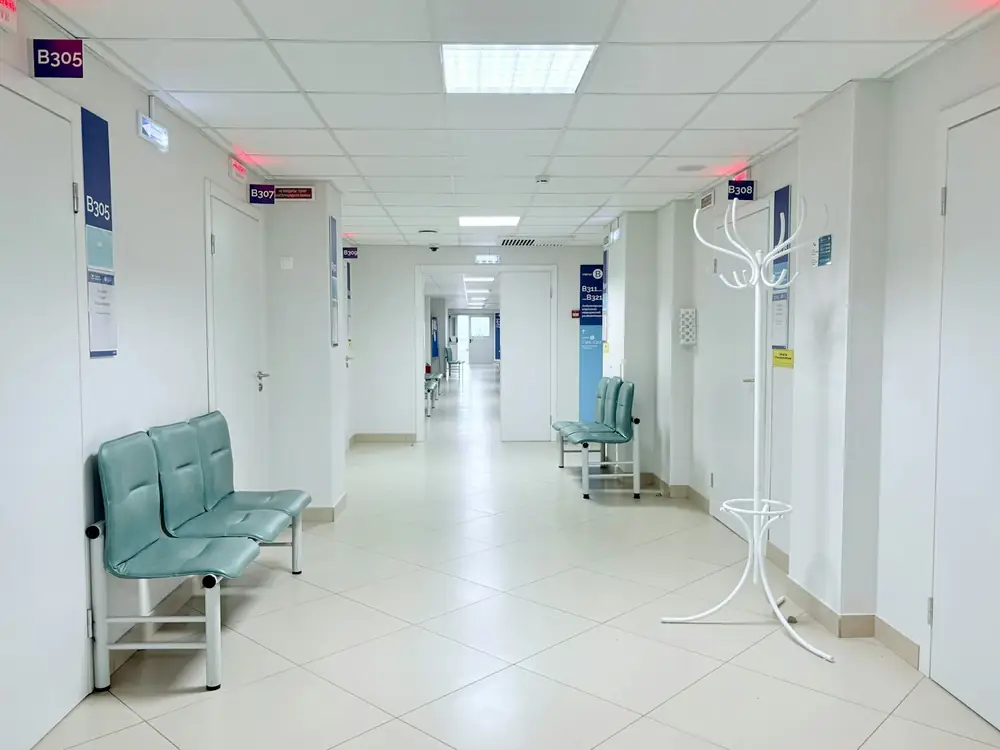 Hospital corridor with waiting seats